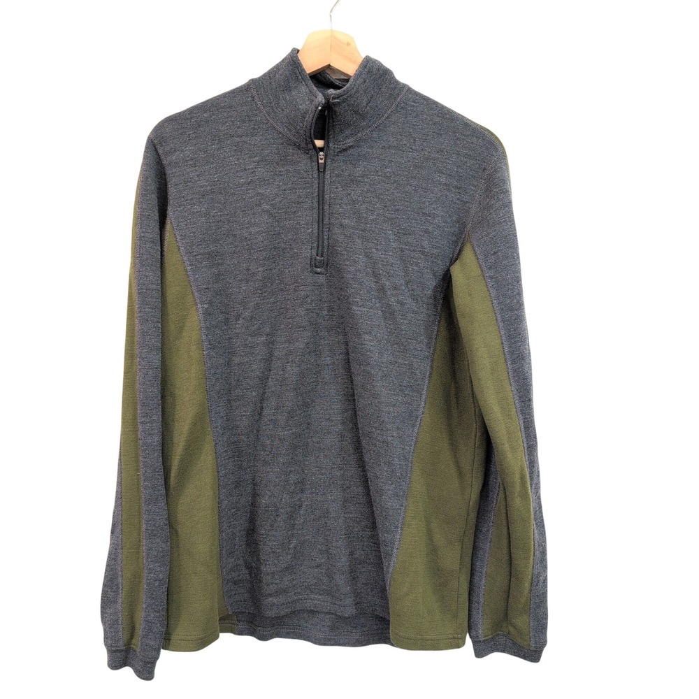 Ibex Mens 100% Merino Wool Quarter Zip Pullover Grey Base Layer M Made in USA